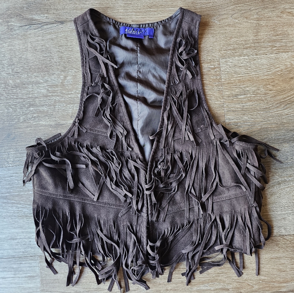 Y2K Miley Cyrus Fringe Bohemian Vest Brown Women's Size XL Max Azria